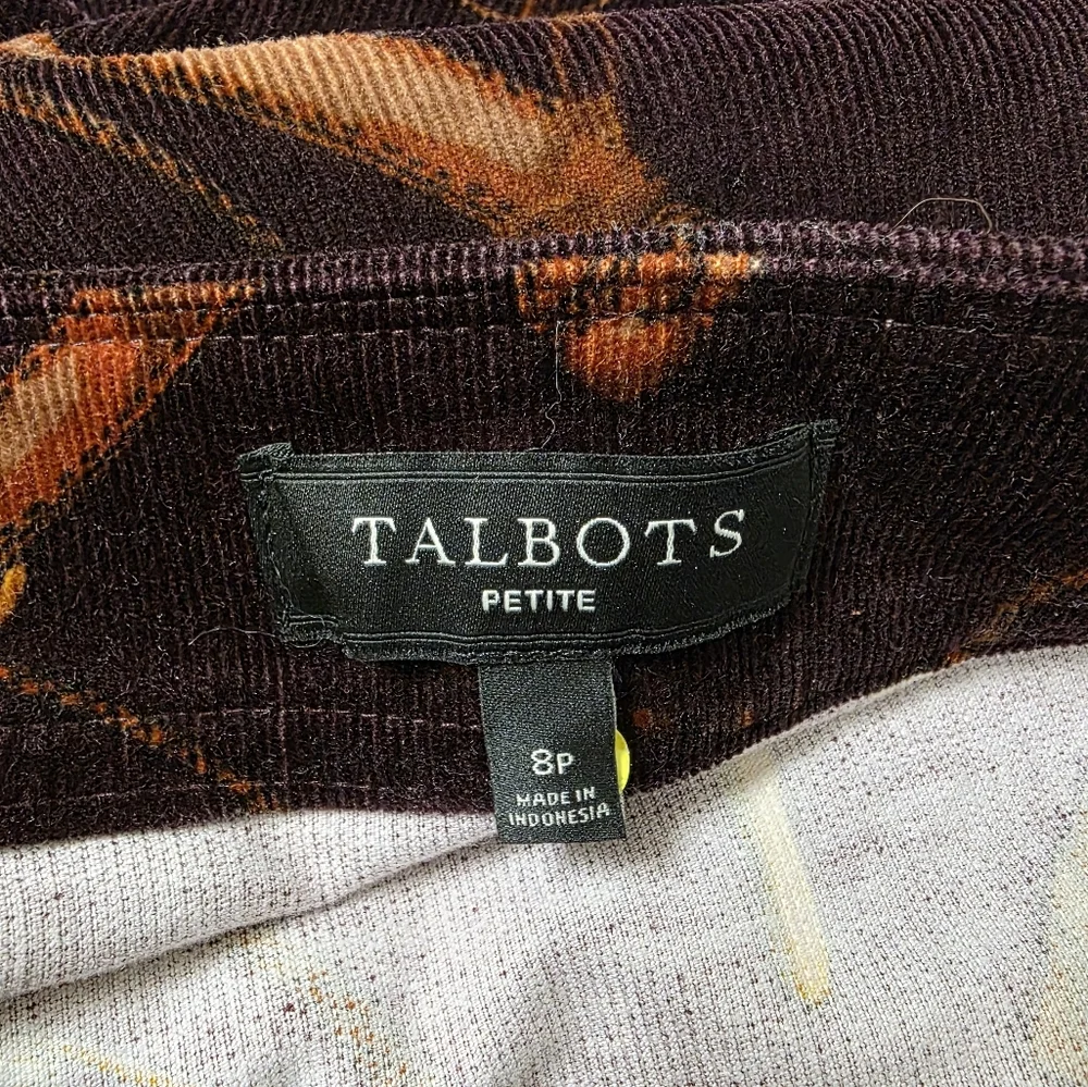 TALBOTS CORDUROY‎ A-LINE SKIRT EQUESTRIAN PRINT SIZE 8 PETITE